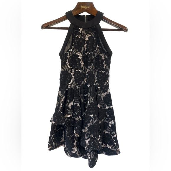 WINDSOR MINI Little Black Mini Lace Halter Dress Fully Lined Size Small - Picture 4 of 15